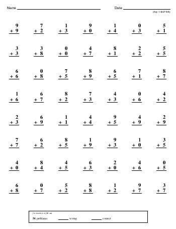 Minute Math Addition Worksheets for First Grade
