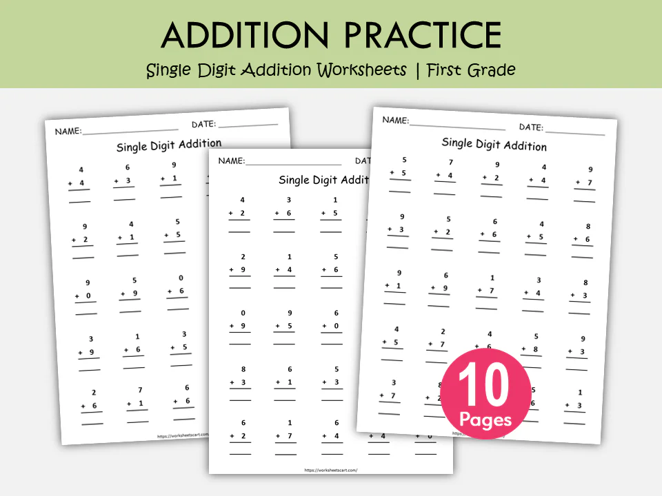 Minute Math Addition Worksheets for First Grade