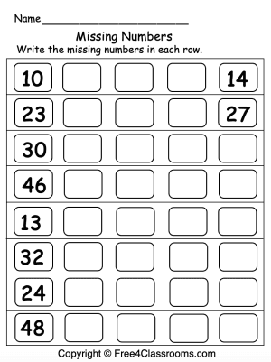 Missing Numbers 1-100 Worksheets for Kids