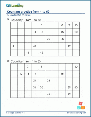 Missing Numbers 1-100 Worksheets for Kids