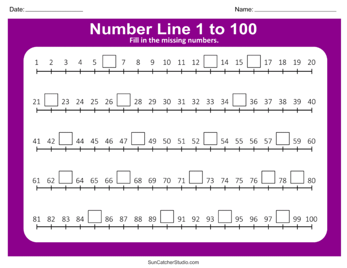 Missing Numbers 1-100 Worksheets for Kids