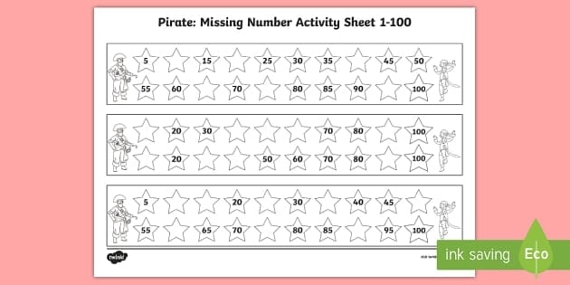 Missing Numbers 1-100 Worksheets for Kids