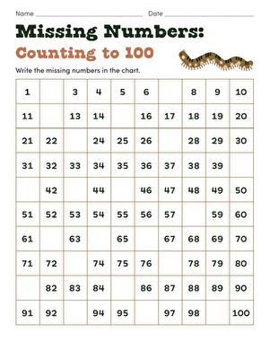 Missing Numbers 1-100 Worksheets for Kids
