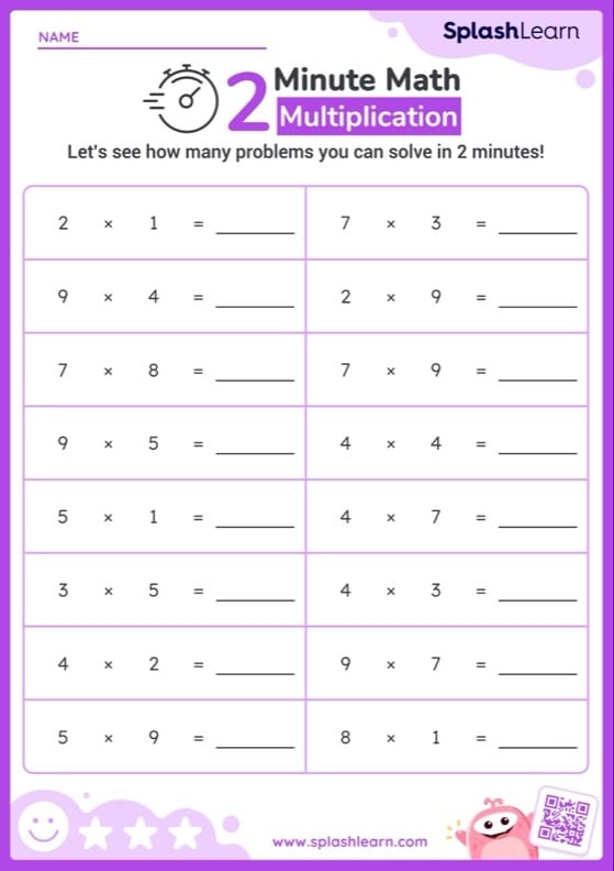 Quick 1 Minute Multiplication Worksheets for 3rd Grade