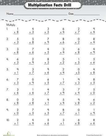 Quick 1 Minute Multiplication Worksheets for 3rd Grade