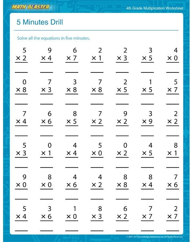 Quick 1 Minute Multiplication Worksheets for 3rd Grade