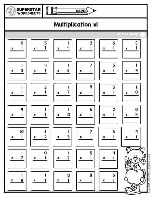 Quick 1 Minute Multiplication Worksheets for 3rd Grade
